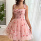 Robe de bal mini en tulle cerise mignonne, robe de soirée trapèze rose à lacets nv1633