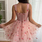 Robe de bal mini en tulle cerise mignonne, robe de soirée trapèze rose à lacets nv1633