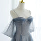 Blue Tulle Long Prom Dress, A-Line Off the Shoulder Blue Evening Party Dress nv1422