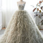 Gray Strapless Tulle Long Prom Dress Beautiful A-Line Sweetheart Neck Formal Evening Dress nv1549