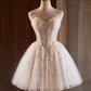 Champagne Strapless Tulle Sequins Short Prom Dress, Lovely Sweetheart Homecoming Party Dress nv1419