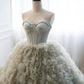 Gray Strapless Tulle Long Prom Dress Beautiful A-Line Sweetheart Neck Formal Evening Dress nv1549