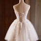 Champagne Strapless Tulle Sequins Short Prom Dress, Lovely Sweetheart Homecoming Party Dress nv1419
