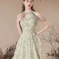 Cute Tulle Flower Floor Length Green Prom Dress, Beautiful Backless A-Line Evening Party Dress   nv1414