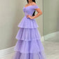 Purple Tulle Floor Length A-Line Prom Dress, Off the Shoulder Evening Party Dress nv1535