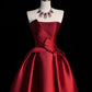 Burgundy Satin High Low Prom Dress Cute A-Line Off Shoulder Party Dress Evening Dress Homecoming Dress nv2159