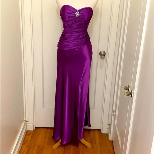 Purple Vintage Fashion Simple Long Satin Formal Party Dress Prom Dress Evening Gown nv3622