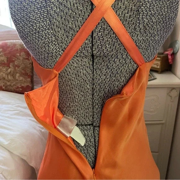 Orange Fashion Elegant Off Shoulder Exquisite Strap Long Satin Formal Prom Dress Evening Gown Party Dress nv3651