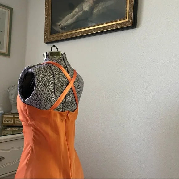 Orange Fashion Elegant Off Shoulder Exquisite Strap Long Satin Formal Prom Dress Evening Gown Party Dress nv3651