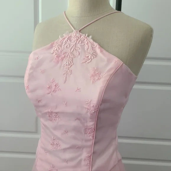 Pink Fashion Embroidered Strap Long Satin Prom Dress Evening Dress Party Dress nv3639