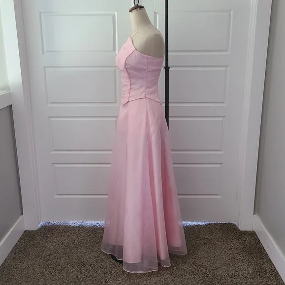 Pink Fashion Embroidered Strap Long Satin Prom Dress Evening Dress Party Dress nv3639