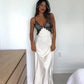 White Spaghetti Strap Backless Bodycon Satin Lace Long Ball Gown Evening Dress nv1916