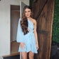 Women's Solid Color Asymmetrical Neckline Hollow Out Lace-up Dress With Ruffle Hem nv1668
