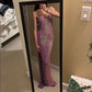 Pink Sparkly Elegant Fashion V-neck Long Sequined Ball Gown Evening Dress Birthday Party Dress Prom Dress nv3840