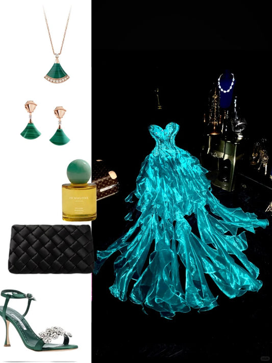 Blue sparkling beaded long tulle ball gown evening dress nv5251