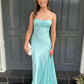 Blue simple elegant spaghetti straps long side slits slim fit ball gown evening dress party dress nv1640