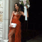 Rust Red Long Sweetheart High Low Layered Gown Tulle Ruffle Lace Ball Gown Evening Dress nv1752