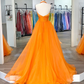 Elegant Orange Halter Neck A-Line Long Ball Gown Evening Dress nv1873