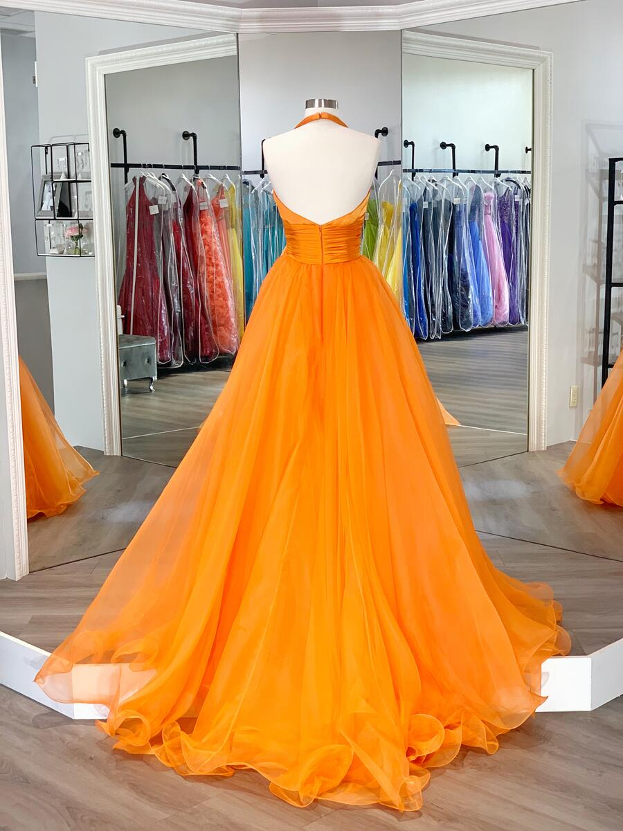 Elegant Orange Halter Neck A-Line Long Ball Gown Evening Dress nv1873