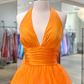 Elegant Orange Halter Neck A-Line Long Ball Gown Evening Dress nv1873