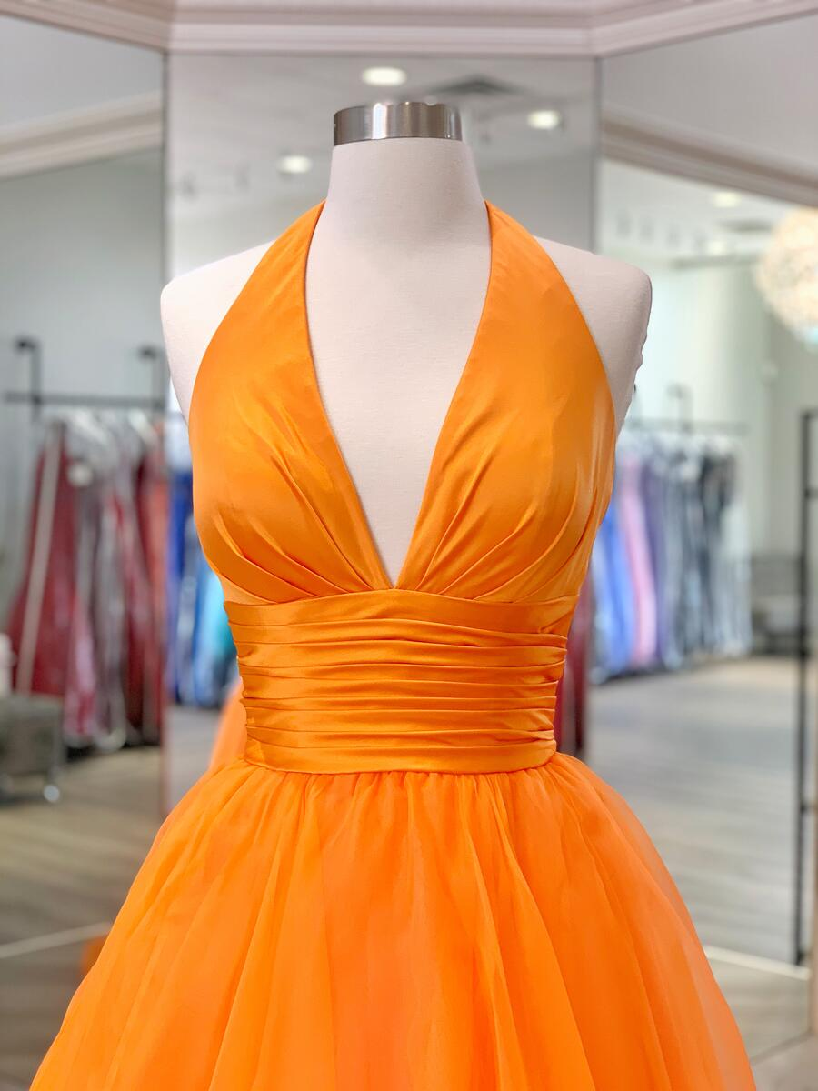 Elegant Orange Halter Neck A-Line Long Ball Gown Evening Dress nv1873