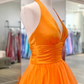 Elegant Orange Halter Neck A-Line Long Ball Gown Evening Dress nv1873