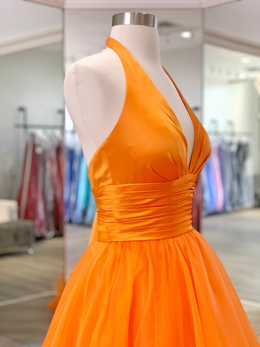 Elegant Orange Halter Neck A-Line Long Ball Gown Evening Dress nv1873