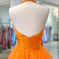 Elegant Orange Halter Neck A-Line Long Ball Gown Evening Dress nv1873