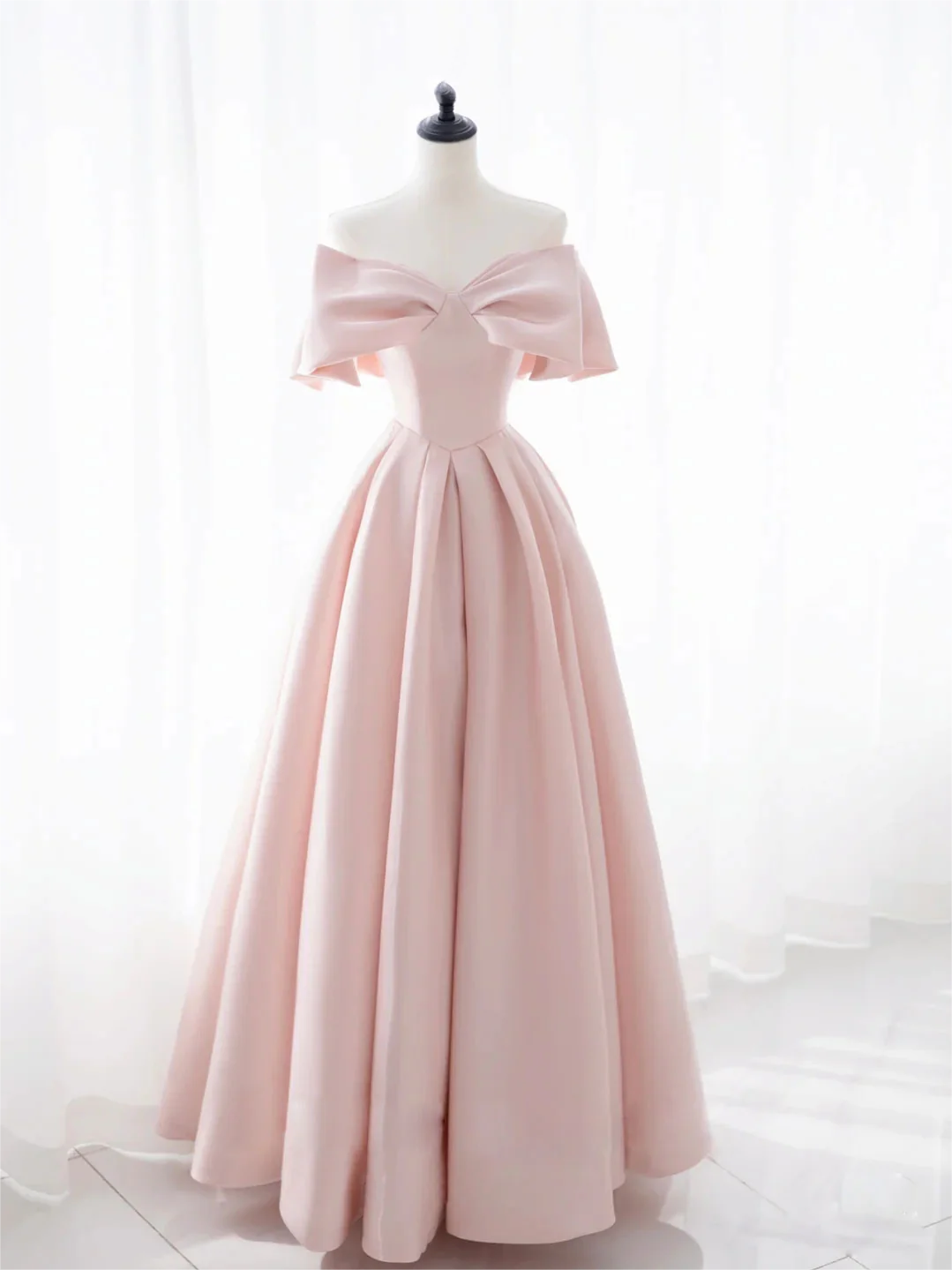 Simple and elegant pink satin long ball gown evening dress nv1909