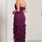 Purple Fashion Elegant Spaghetti Strap Long Chiffon Ruffle Ball Gown Evening Dress Holiday Party Dress Wedding Guest Dress Prom Dress nv3826