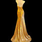 Vintage gold elegant spaghetti strap slit sexy long satin prom dress evening dress nv5233