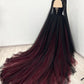 Robe de soirée sans manches en tulle dégradé noir et rouge | Robe de gala glamour luxueuse avec cape perlée et traîne bustier NV6298