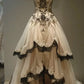 Robe de bal bustier beige et noire en dentelle contrastée, style gothique sombre - Robe rétro pour dîner ou cosplay NV6393