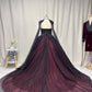 Robe de soirée sans manches en tulle dégradé noir et rouge | Robe de gala glamour luxueuse avec cape perlée et traîne bustier NV6298