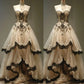 Robe de bal bustier beige et noire en dentelle contrastée, style gothique sombre - Robe rétro pour dîner ou cosplay NV6393