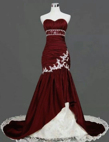 Robe de mariée bordeaux bustier à traîne sirène ornée de perles NV6238