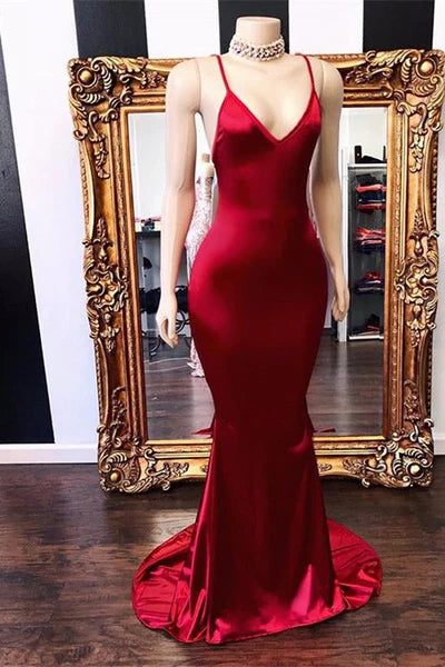 Red/Purple Fashion Sexy V Neck Spaghetti Straps Long Backless Tie Mermaid Fit Floor Length Ball Gown Evening Dress Party Dress nv3668