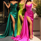 Yellow Fashion Sexy V Neck Off Shoulder Long Satin Formal Prom Dress Evening Gown nv125