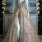 Light-Colored, Exquisite, Elegant, And Fashionable Long Tulle Ball Gown With Star-Patterned Long Sleeves  NV6875