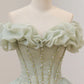 Green Tulle Beading Long Prom Dresses, Green Formal Graduation Dresses nv1529