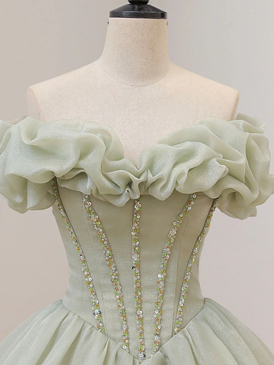 Green Tulle Beading Long Prom Dresses, Green Formal Graduation Dresses nv1529