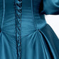 Peacock Blue A-line Puff Sleeve Satin Long Ball Gown Evening Dress nv2042