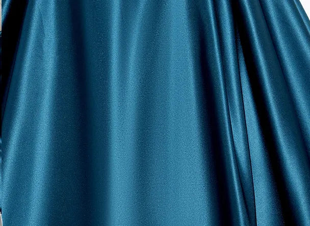 Peacock Blue A-line Puff Sleeve Satin Long Ball Gown Evening Dress nv2042