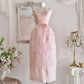 Pink retro cute fashion elegant embroidered flower bud dress long waist tulle velvet bow embellishment cake skirt ball dress evening dress prom dress nv4087