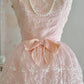 Pink retro cute fashion elegant embroidered flower bud dress long waist tulle velvet bow embellishment cake skirt ball dress evening dress prom dress nv4087