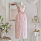 Pink retro cute fashion elegant embroidered flower bud dress long waist tulle velvet bow embellishment cake skirt ball dress evening dress prom dress nv4087