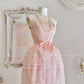 Pink retro cute fashion elegant embroidered flower bud dress long waist tulle velvet bow embellishment cake skirt ball dress evening dress prom dress nv4087
