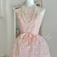 Pink retro cute fashion elegant embroidered flower bud dress long waist tulle velvet bow embellishment cake skirt ball dress evening dress prom dress nv4087