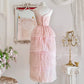 Pink retro cute fashion elegant embroidered flower bud dress long waist tulle velvet bow embellishment cake skirt ball dress evening dress prom dress nv4087