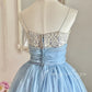 Blue sweet and cute Tutu dress with a purple flower around the waist, A-line skirt, mid-length/short prom dress, evening dress, adult ceremony dress, birthday dress, prom dress nv4097